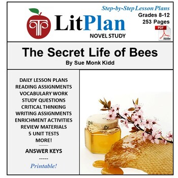 Preview of The Secret Life of Bees LitPlan Novel Study Unit, Activities, Questions, Test