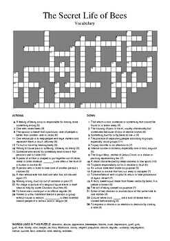 The Secret Life of Bees Vocabulary Crossword Puzzle by M Walsh