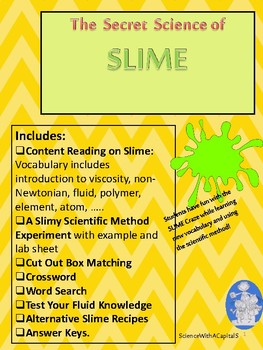 Preview of Slime explanation, chemistry, reading comp, scientific method lab & activities