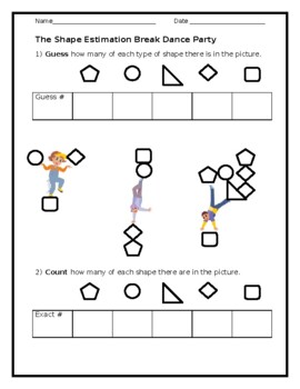 Preview of The Shape Estimation Break Dance Party Worksheet (editable & fillable resource)