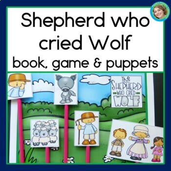 Preview of The Shepherd Boy Who Cried Wolf Aesops Fables Book Game & Story Retelling Props