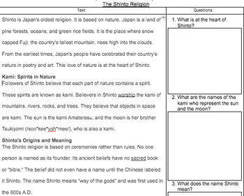Preview of The Shinto Religion Reading