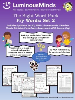 Preview of Sight Word Worksheet Bundle Pack Set 2 | Fry Words 26-50 Plus Bonus Words