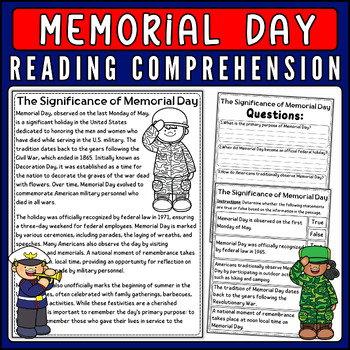 Preview of The Significance of Memorial Day Nonfiction Reading Passage & Quiz Activities