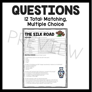 The Silk Road Reading Comprehension Worksheet Ancient China | TpT