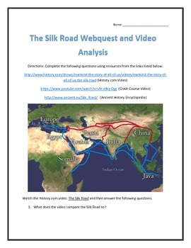Preview of The Silk Road- Webquest and Video Analysis with Key