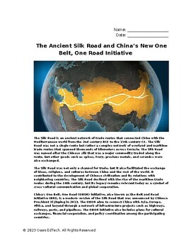 Preview of The Silk Road and China's New One Belt, One Road Initiative Worksheet