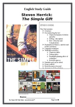 Preview of The Simple Gift by Steven Herrick - Complete Study Guide and Teacher Resource
