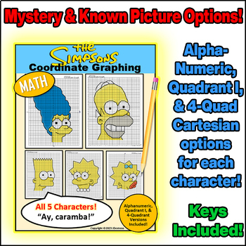 Preview of The Simpsons 5 Coordinate Graph Mystery Pictures! Ordered Pairs Graphing!
