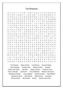 The Simpsons Crossword Puzzle Word Search Bell Ringer TPT
