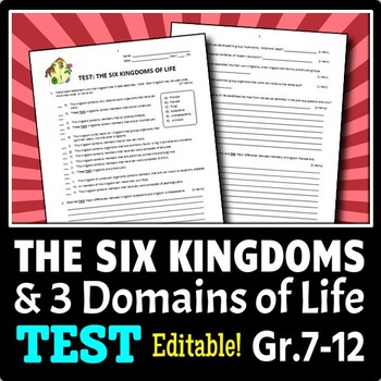 Preview of The Six Kingdoms and Three Domains of Life Test - Two Versions | Editable