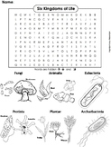 The Six Kingdoms of Life Activity: Word Search Worksheet