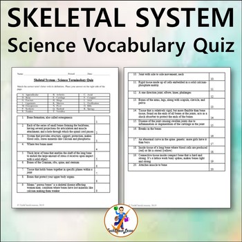 Preview of The Skeletal System Science Vocabulary Quiz - Editable Worksheet