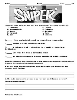the sniper by liam o flaherty worksheet