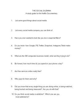 The Social Dilemma Worksheet Answers