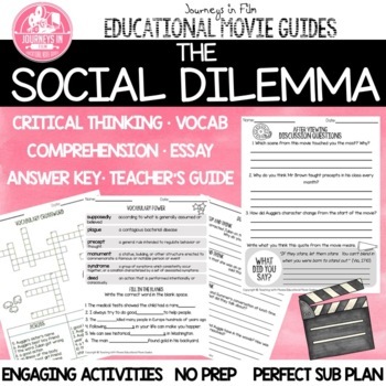 Preview of The Social Dilemma Movie Guide with Questions, Activities and Essay Writing