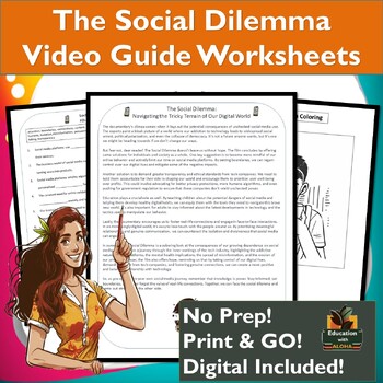 Preview of The Social Dilemma Video Guide Worksheets! with Reading, Short Answer & more!