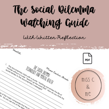 Preview of The Social Dilemma Viewing & Study Guide with Written Reflection Rubric: Health