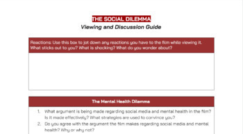 Preview of The Social Dilemma Viewing and Discussion Guide: Simple, Upper-Level