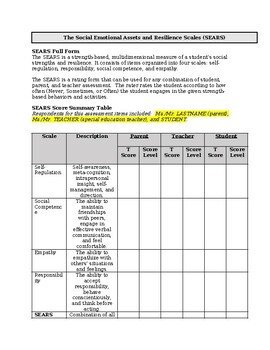 Preview of Social Emotional Assets & Resilience Scales (SEARS) Assessment Template