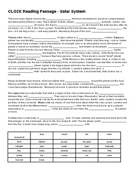 Preview of The Solar System - CLOZE Reading Passage and Crossword Puzzle