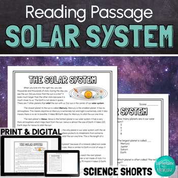 Preview of The Solar System Planets Reading Comprehension Passage PRINT and DIGITAL