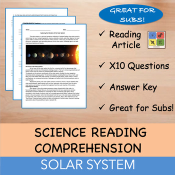 Preview of The Solar System - Reading Passage x 10 Questions - 100% EDITABLE