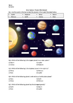 Solar System, Planets - Worksheet | Distance Learning by Science Worksheets