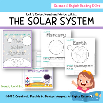 Preview of The Solar System reading, coloring, and writing printable