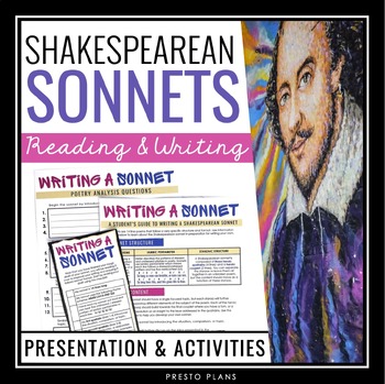 Preview of Shakespearean Sonnet Writing and Analysis of Sonnet 18 Poetry Activities