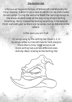 Preview of The Sorting Hat Songs / Poems / Text Analysis Harry Potter - Sorting Hat Ideas