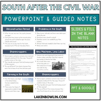 Preview of The South After the Civil War PowerPoint and Notes