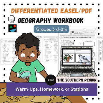 Preview of The South EASEL and PDF Differentiated US Geography Social Studies Workbook