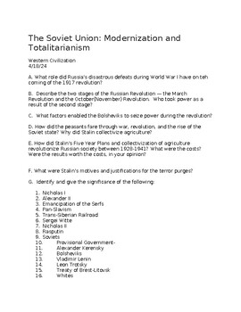 Preview of The Soviet Union: Modernization and Totalitarianism Study Guide