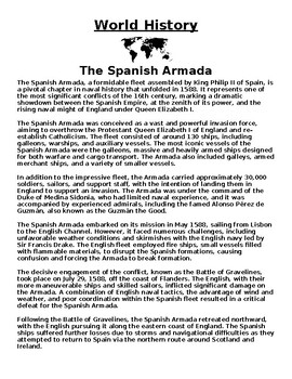 The Spanish Armada Article Questions Word by Academic Links TPT