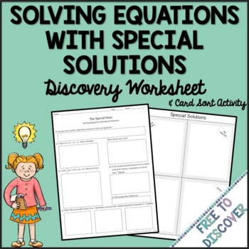 Solving Linear Equations Discovery Worksheet & Card Sort (Special Solutions)
