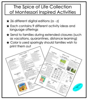 Preview of The Spice of Life Collection of Daily Montessori from Home Activities| Digital