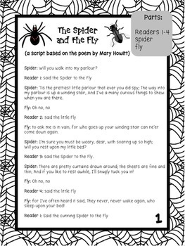 The Spider and the Fly Reader's Theater Script by More Than a Worksheet