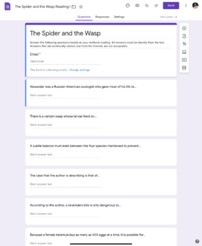 Preview of The Spider and the Wasp Reading Check