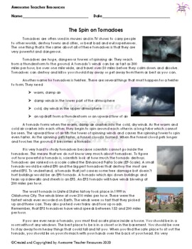 The Spin on Tornadoes Reading Comprehension Passage and Questions