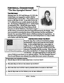 The Star-Spangled Banner - Historical Connections Worksheet Set | TpT