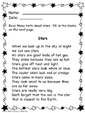 The Stars Reading Comprehension for 1st Grade