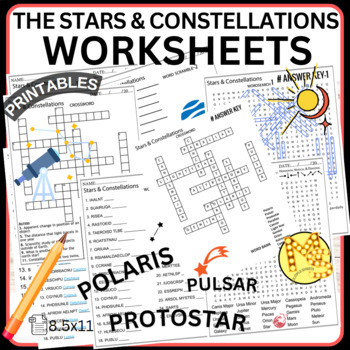 Preview of The Stars and Constellations Worksheets Crossword - Word Scramble - Word Search