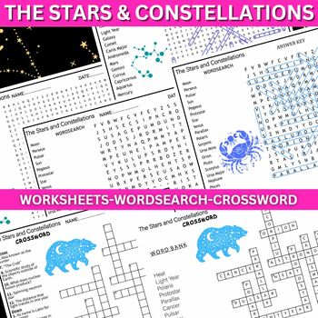 Preview of The Stars and Constellations Worksheets Quiz,Wordsearch & Crossword