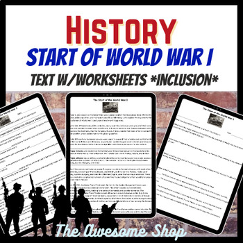 Preview of The Start of World War I  *INCLUSION LEVEL* Comprehension W/Worksheets for SPED
