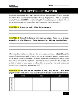 Preview of The States of Matter [Independent Worksheet]
