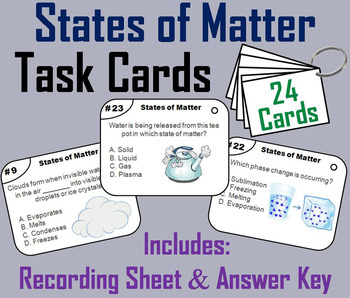 Preview of The States of Matter Task Cards (Change of Phase Activity: Solid, Liquid, Gas)