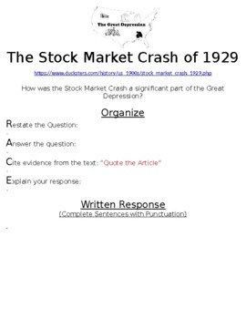stock market crash 1929 assignment
