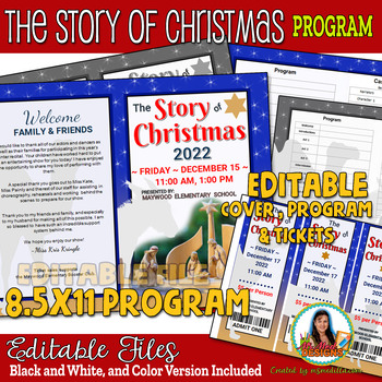 Preview of The Story of Christmas Program Template - Editable Christmas Event Tickets