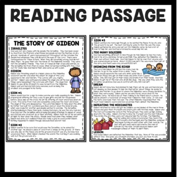 The Story of Gideon Bible Story Reading Comprehension Worksheet | TpT